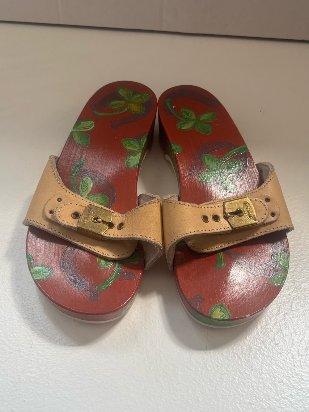 Dr. Scholl's Leather Slide Clogs hand-painted sizes 6